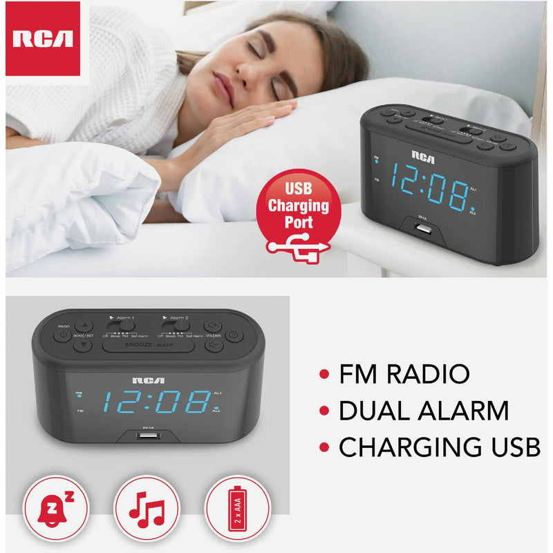 RCA USB Dual Alarm Clock Radio