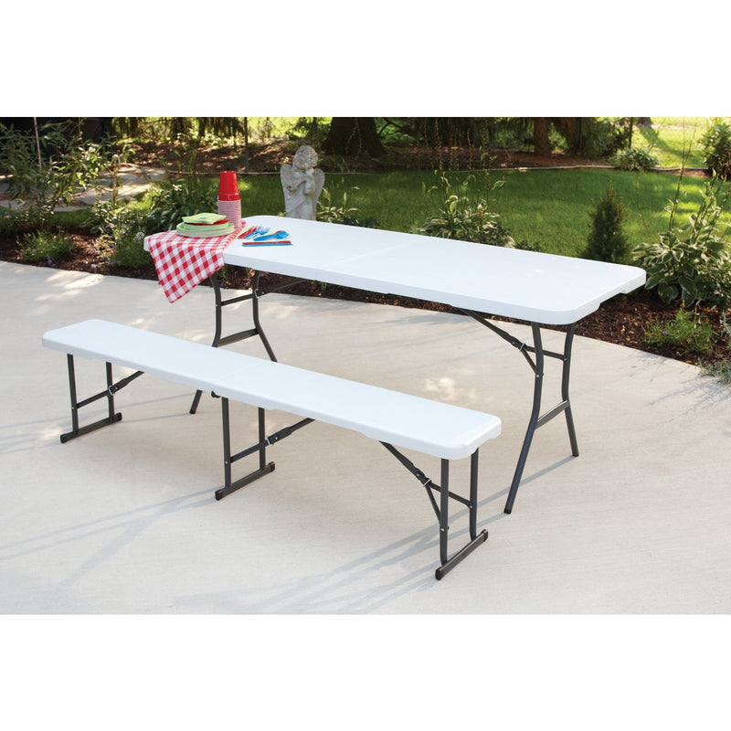 Lifetime 6 Ft. x 30 In. White Granite Light Commercial Fold-In-Half Table