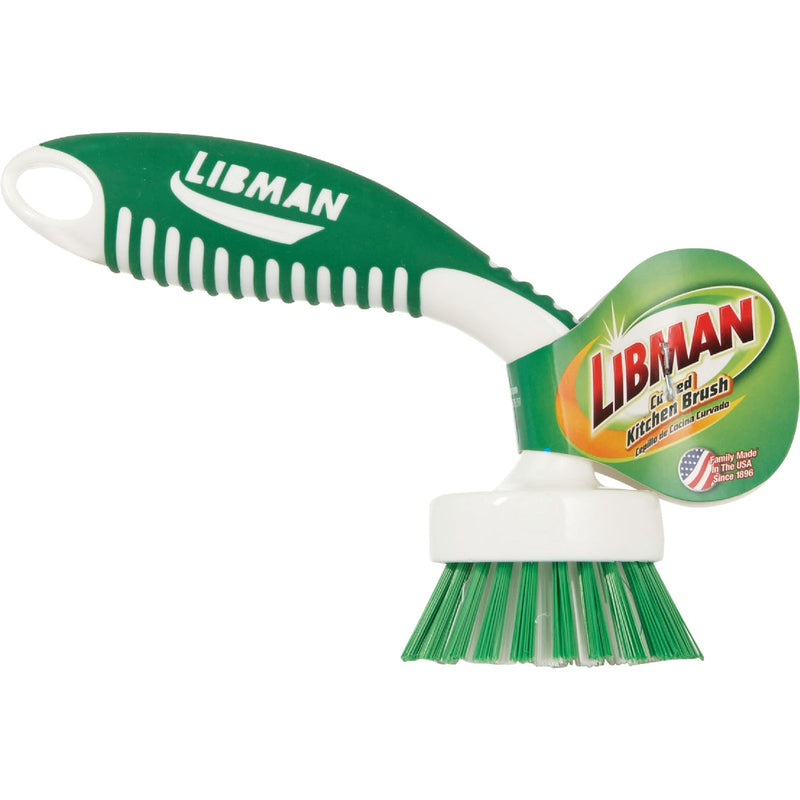 Libman White & Green Polymer 8 In. Ergonomic Rubber Grip Dish Brush