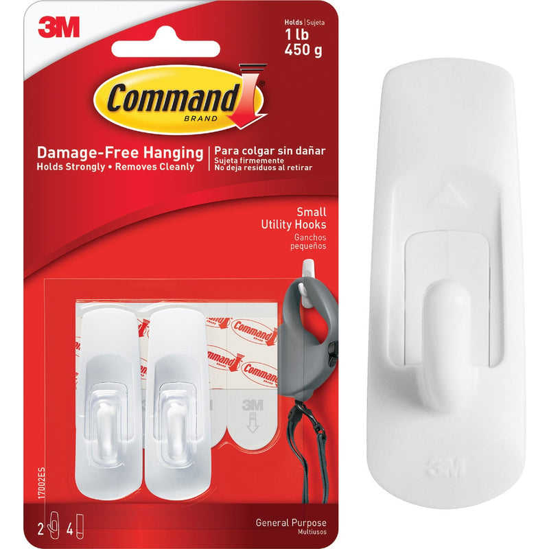 Command Small Hooks, White, 2 Hooks, 4 Strips