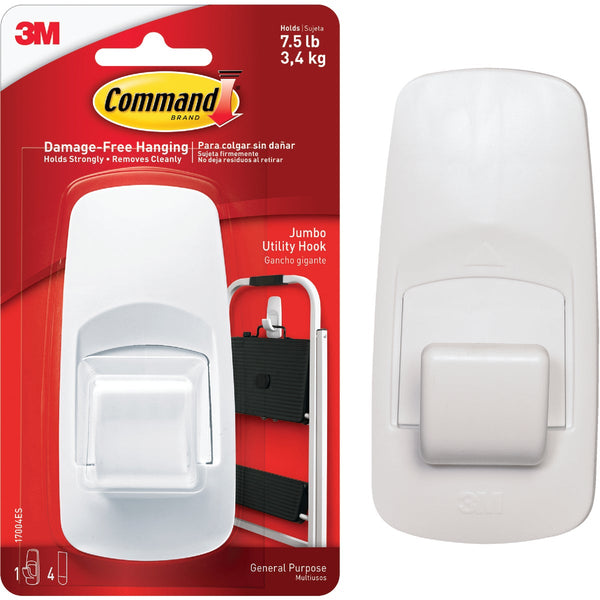 Command Jumbo Hook, White, 1 Hook, 4 Strips