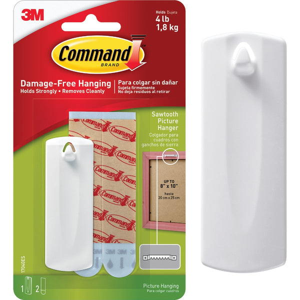 3M Command Sawtooth Picture Hanger, White, 1 Hanger, 2 Strips