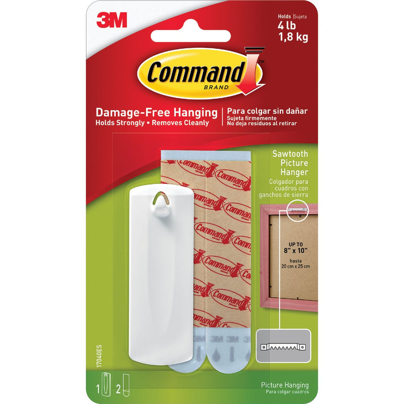 Command Sawtooth Picture Hanger, White, 1 Hanger, 2 Strips