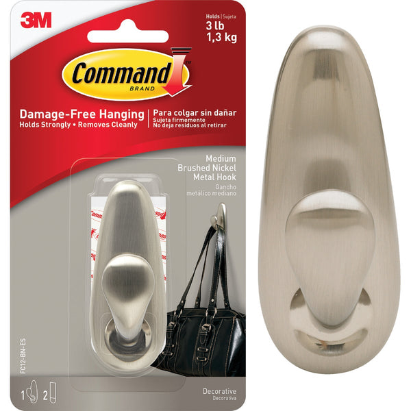 Command Medium Forever Classic Hook, Brushed Nickel, 1 Hook, 2 Strips/Pack