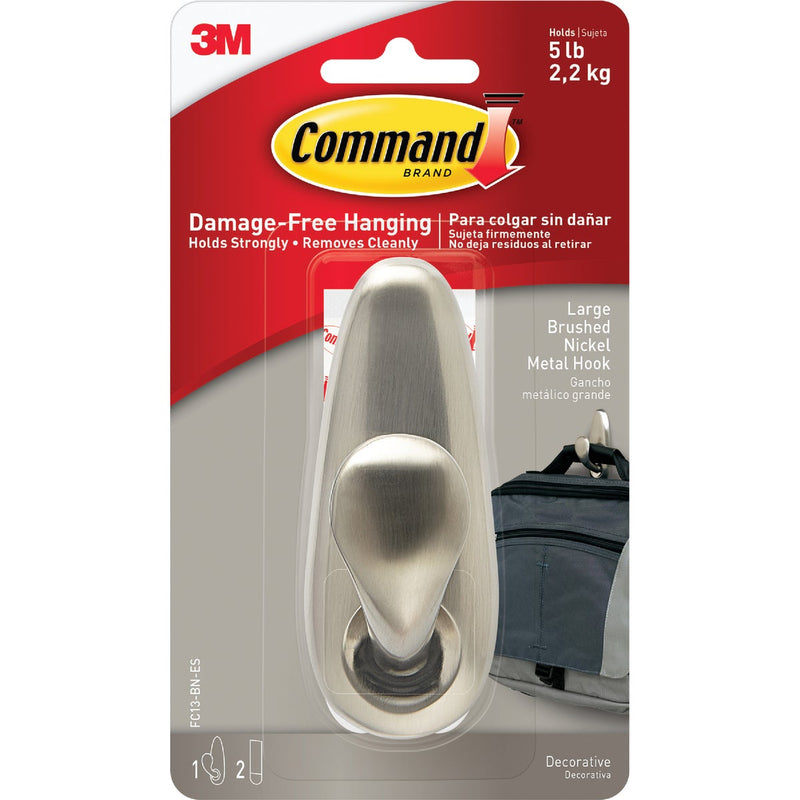 Command Large Forever Classic Hook, Brushed Nickel, 1 Hook, 2 Strips