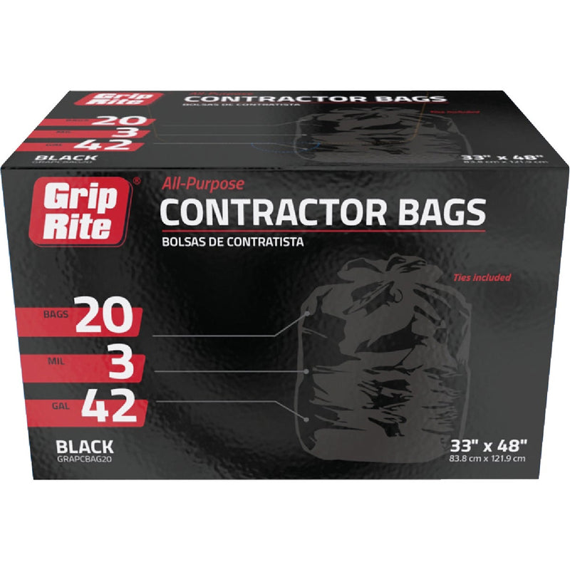 Grip-Rite 42 Gal. Contractor Black Trash Bag (20-Count)