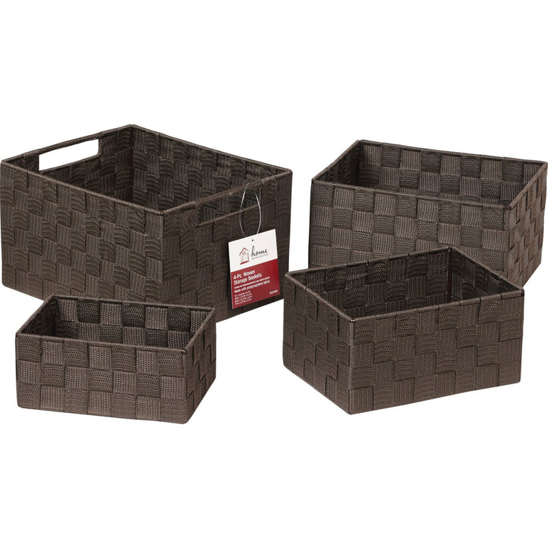 Home Impressions 4-Piece Woven Storage Basket Set, Brown