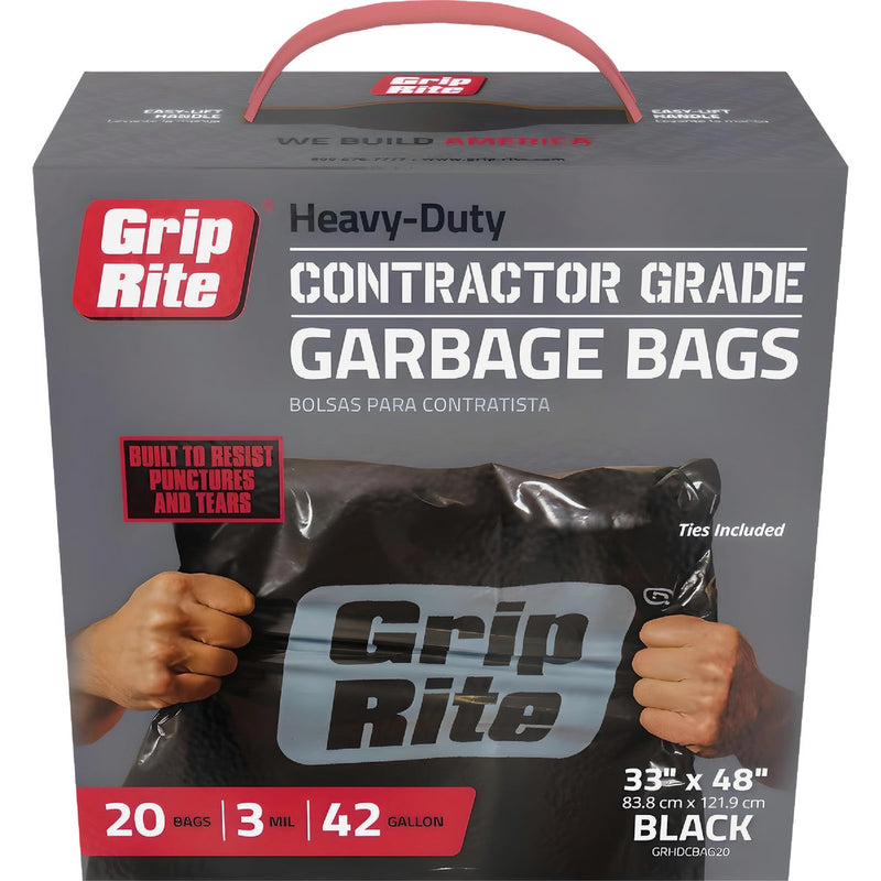 Grip-Rite 42 Gal. Heavy-Duty Contractor Black Trash Bag (20-Count)