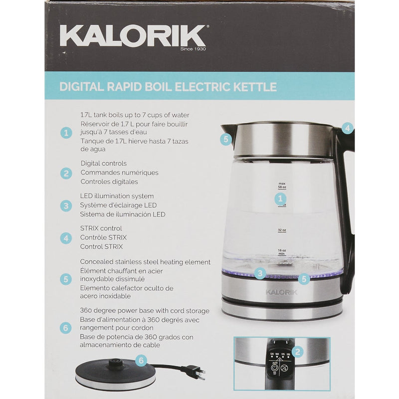 Kalorik 1.7L Stainless Steel Rapid Boil Electric Kettle with Blue LED