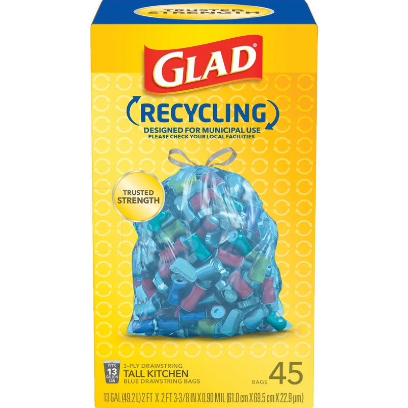 Glad Recycling 13 Gal. Tall Kitchen Blue Trash Bag (45-Count)