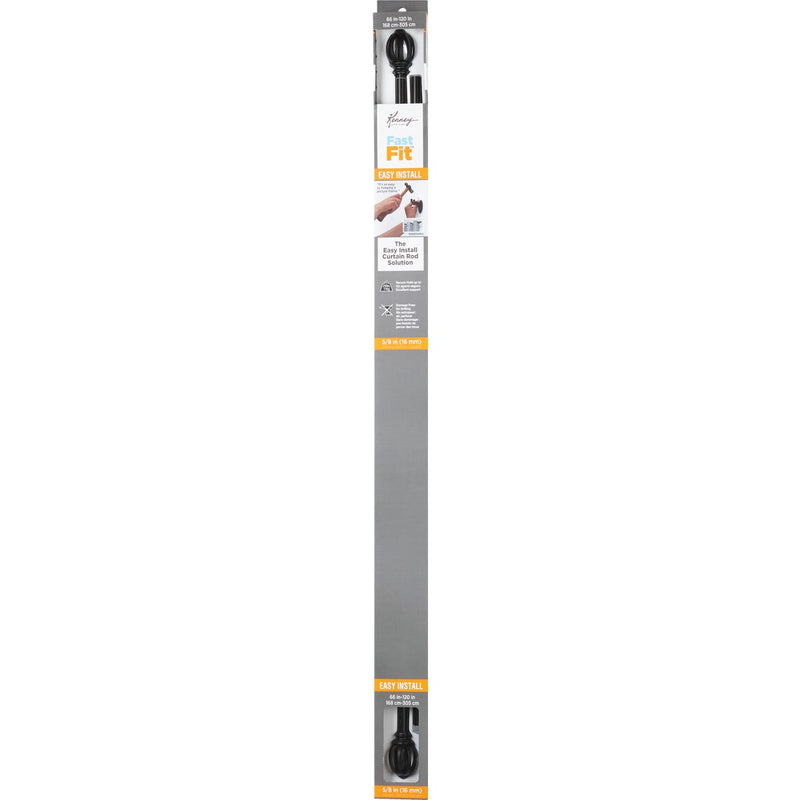 Kenney Fast Fit Lilly 66 In. To 120 In. 5/8 In. Black Curtain Rod