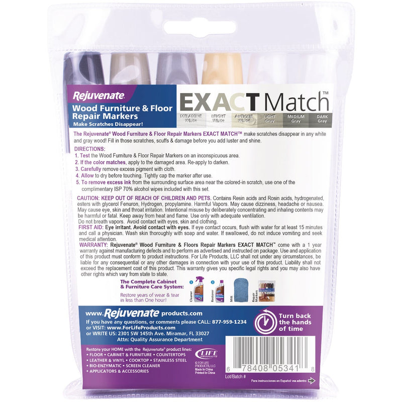 Rejuvenate Exact Match Whites & Grays Wood Furniture & Floor Repair Markers (6-Pack)