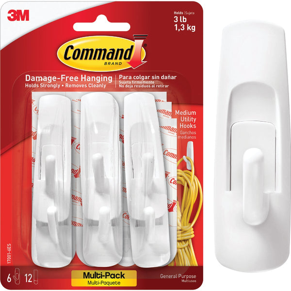 Command Medium Hooks Value Pack, White, 6 Hooks, 12 Strips