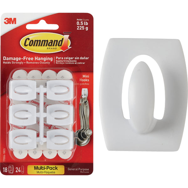 Command Mini Hooks Value Pack, White, 18 Hooks, 24 Strips