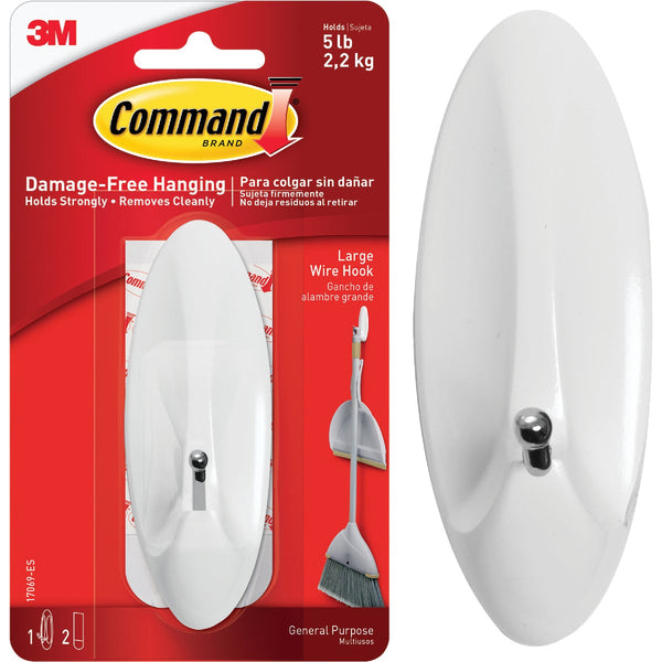 Command Large Wire Hook, White, 1 Hook, 2 Strips