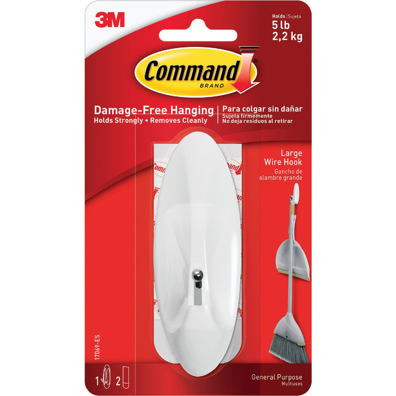 Command Large Wire Hook, White, 1 Hook, 2 Strips