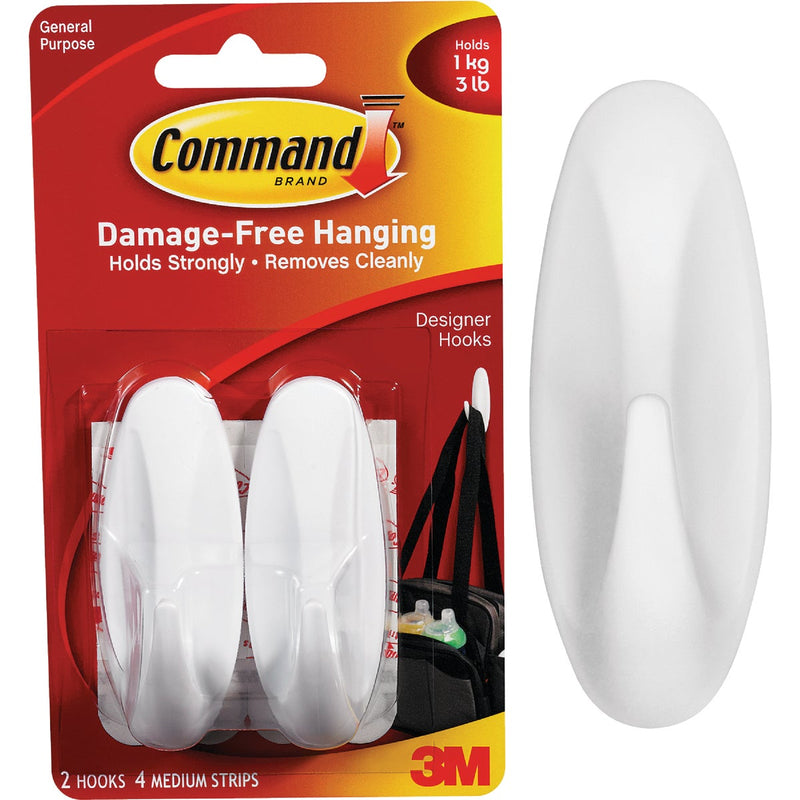 Command Medium Designer Hooks, White, 2 Hooks, 4 Strips