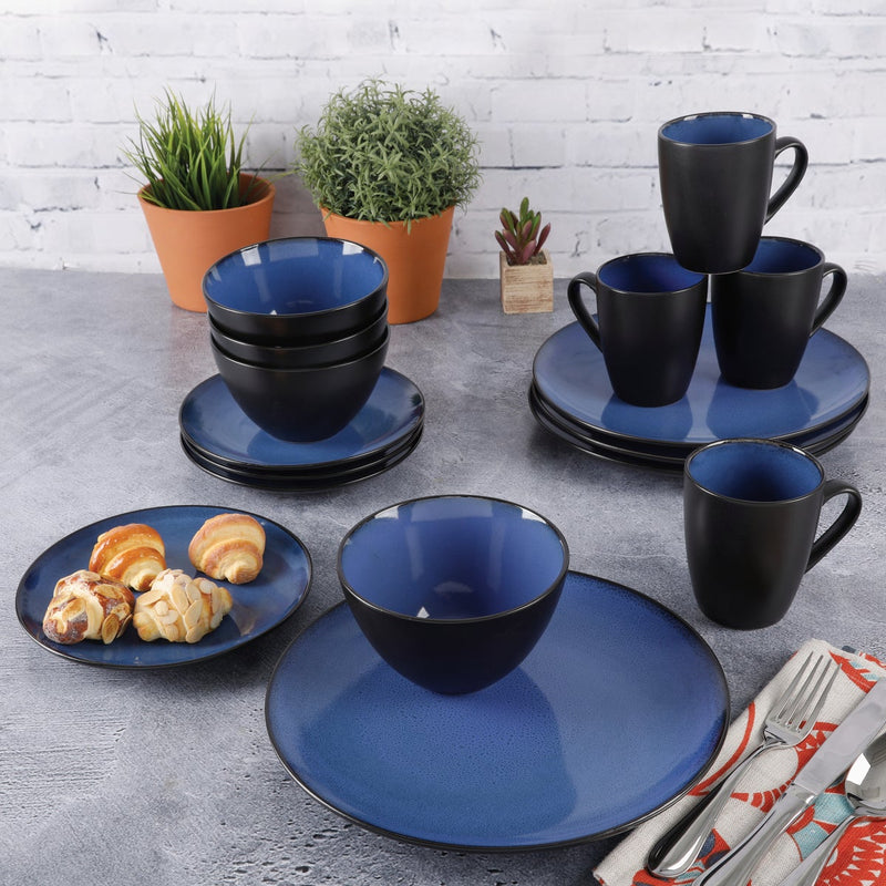 Gibson Home Soho Lounge Round Blue/Gray Stoneware Dinnerware Set (16-Piece)