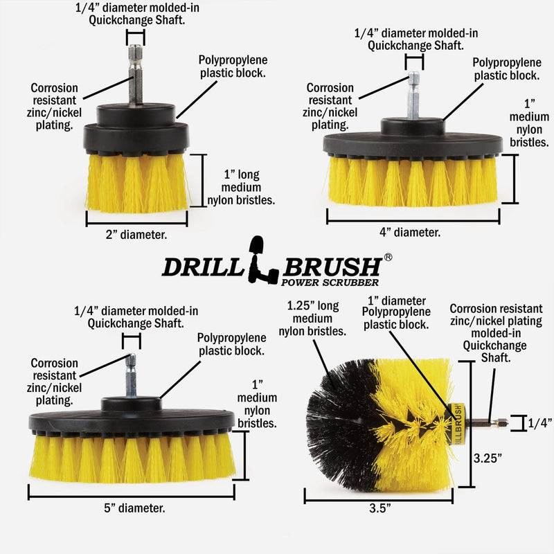 Drillbrush Bathroom Medium Yellow Drill Brush (4 Piece)