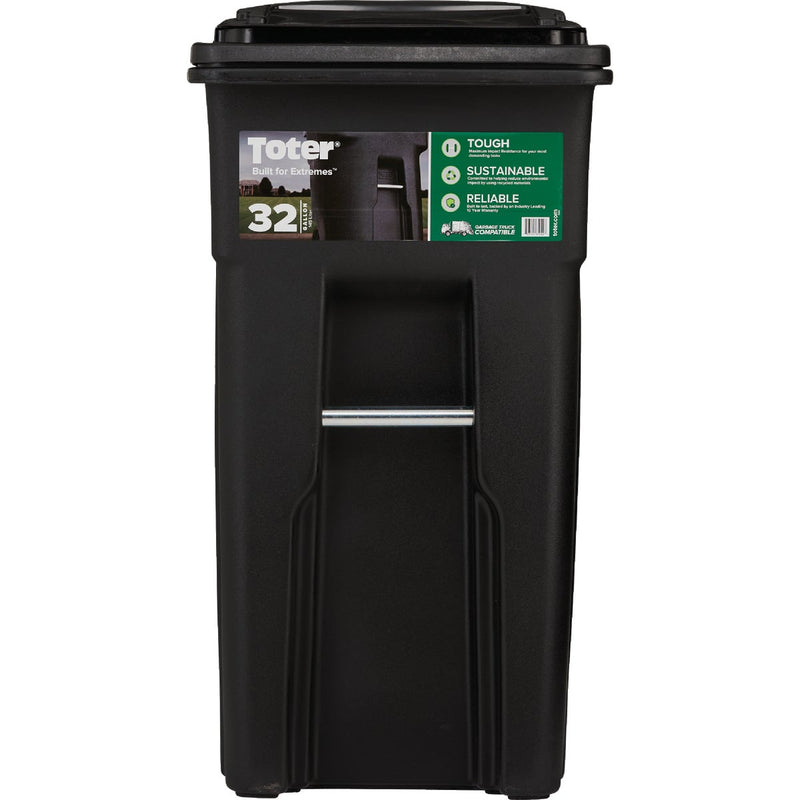 Toter 32 Gal. Black Outdoor Trash Can With Attached Lid and Wheels