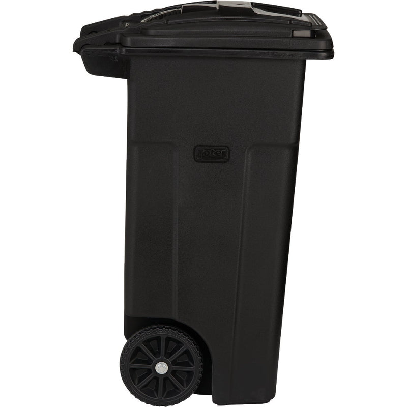 Toter 32 Gal. Black Outdoor Trash Can With Attached Lid and Wheels