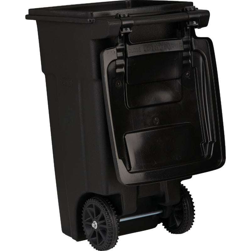 Toter 32 Gal. Black Outdoor Trash Can With Attached Lid and Wheels