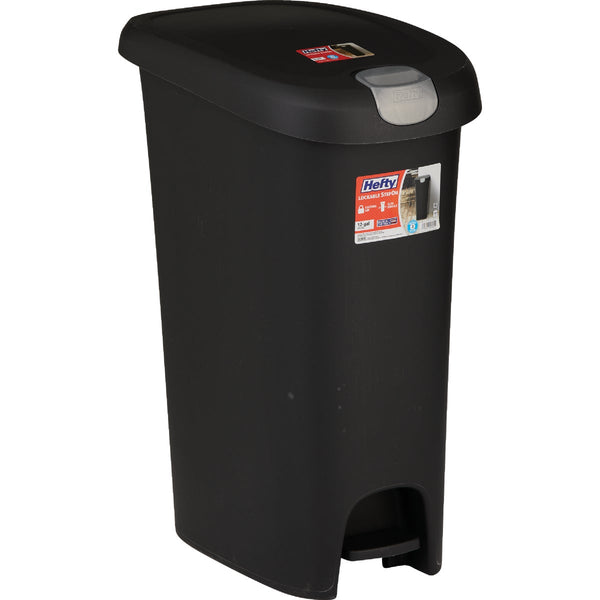 Hefty 12 Gal. Black Lid Lock Step-On Wastebasket