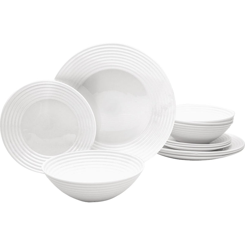 Gibson Ultra Patio White Embossed Tempered Glass Dinnerware Set (12-Piece)