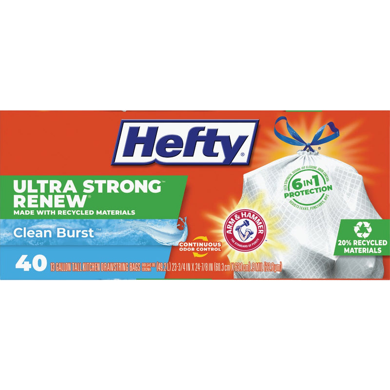 Hefty Renew Clean Burst 13 Gal. Tall Kitchen White Trash Bag (40-Count)