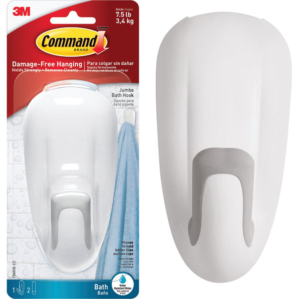 Command Jumbo Bath Hook, White, 1 Hook, 2 Strips