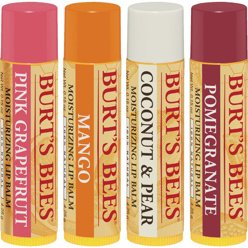 Burt's Bees Super Fruit Pink Grapefruit, Mango, Coconut & Pear and Pomegranate Lip Balm (4-Pack)