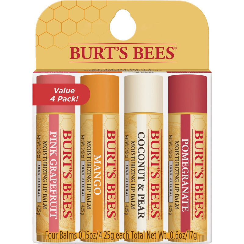 Burt's Bees Super Fruit Pink Grapefruit, Mango, Coconut & Pear and Pomegranate Lip Balm (4-Pack)