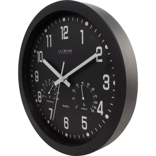 La Crosse Clock Co. 12 In. Inkwell Black Wall Clock Hygrometer & Thermometer