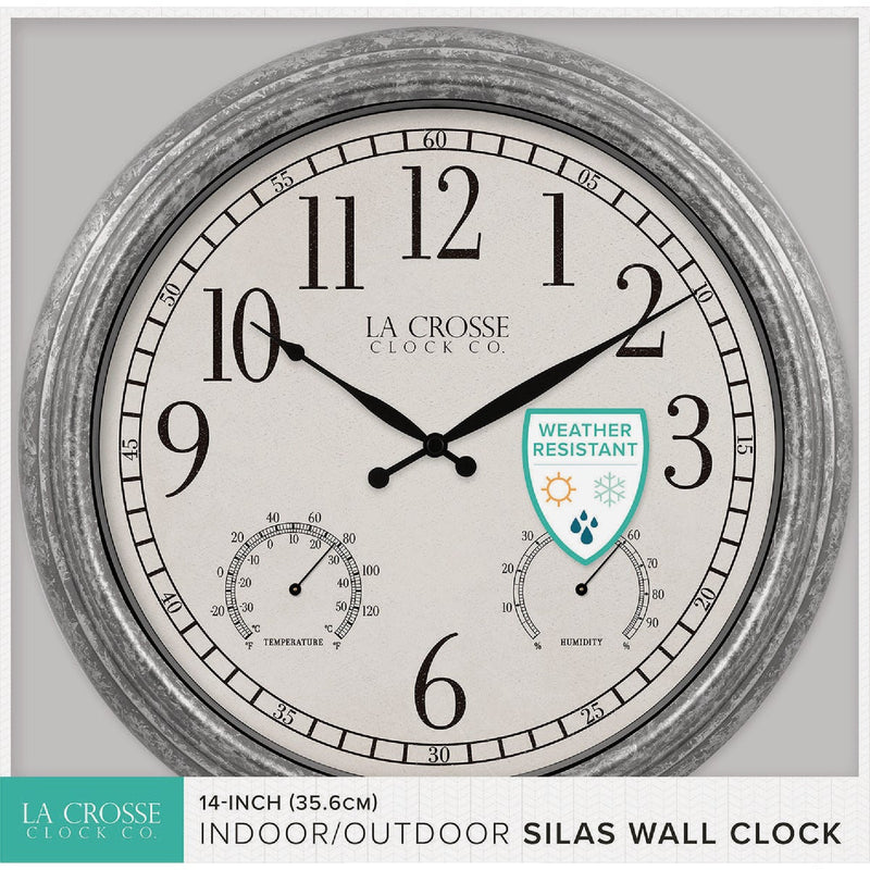 La Crosse Clock Co. 14 In. Silas Indoor/Outdoor Wall Clock Hygrometer & Thermometer