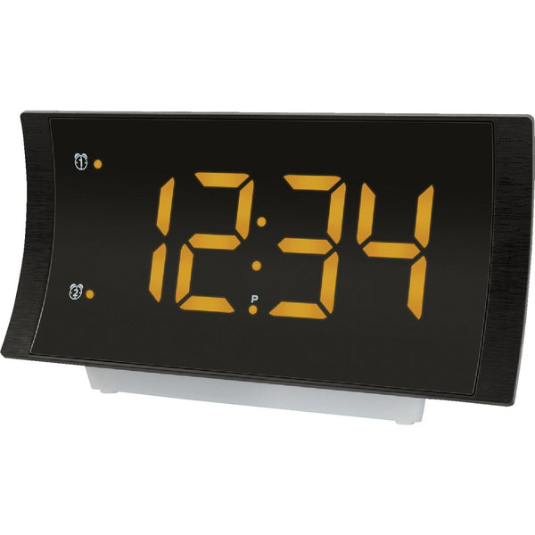 La Crosse Technology Curved LED Alarm Clock with Radio & USB Charging Port