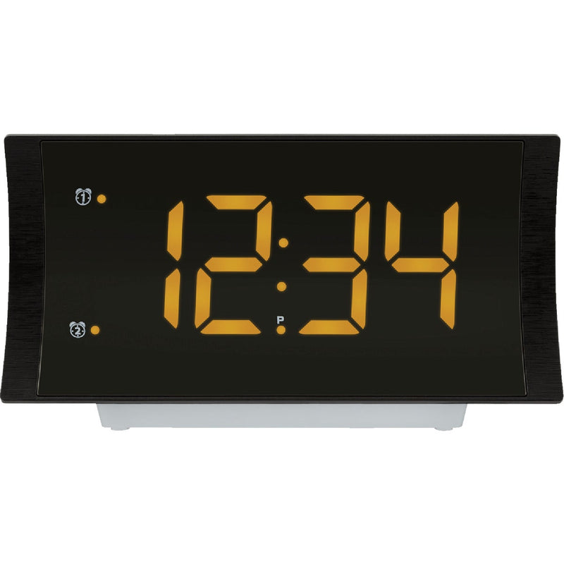 La Crosse Technology Curved LED Alarm Clock with Radio & USB Charging Port