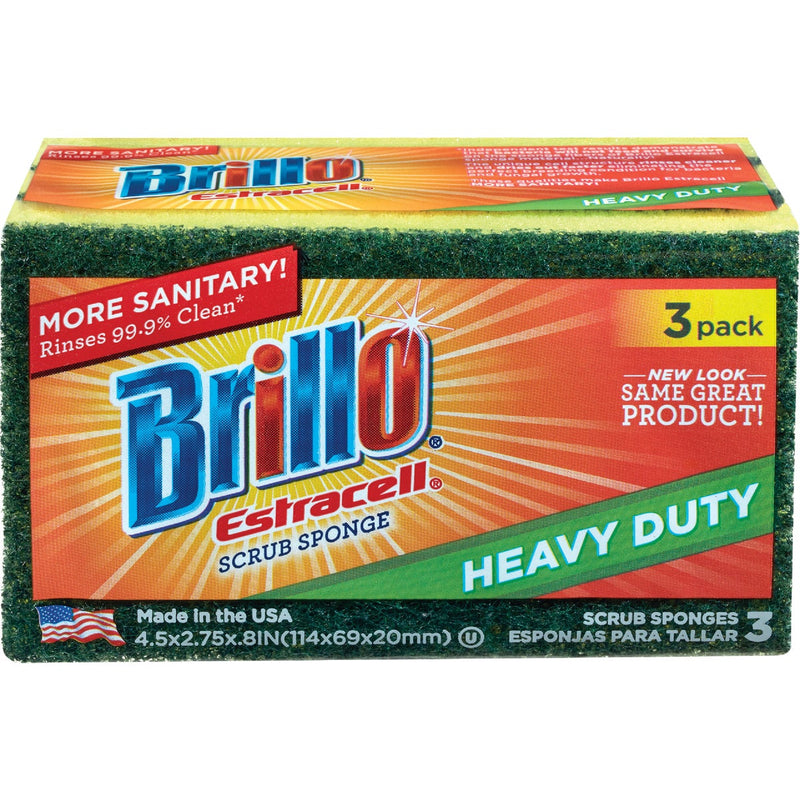 Brillo Estracell 4.5 In. x 2.75 In. Heavy Duty Sponge (3-Count)