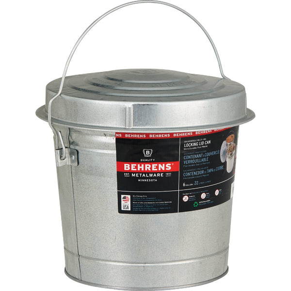 Behrens 6 Gal. Galvanized Locking Lid Trash Can with Lid