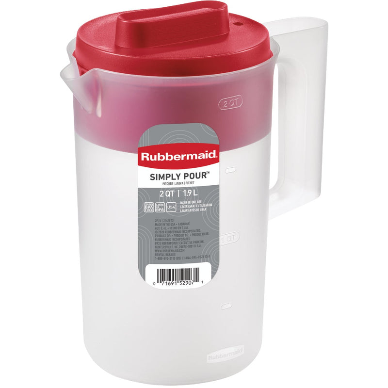 Rubbermaid 2 Qt. Simply Pour Plastic Pitcher with Multi-Function Lid