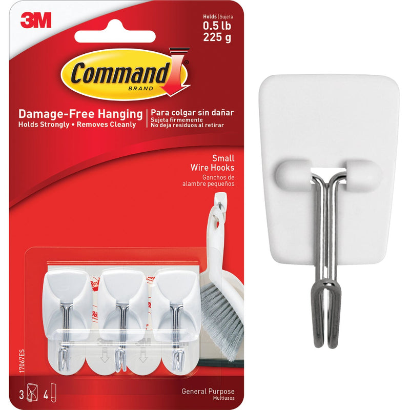 Command Small Wire Hooks, 3 Hooks, 4 Strips