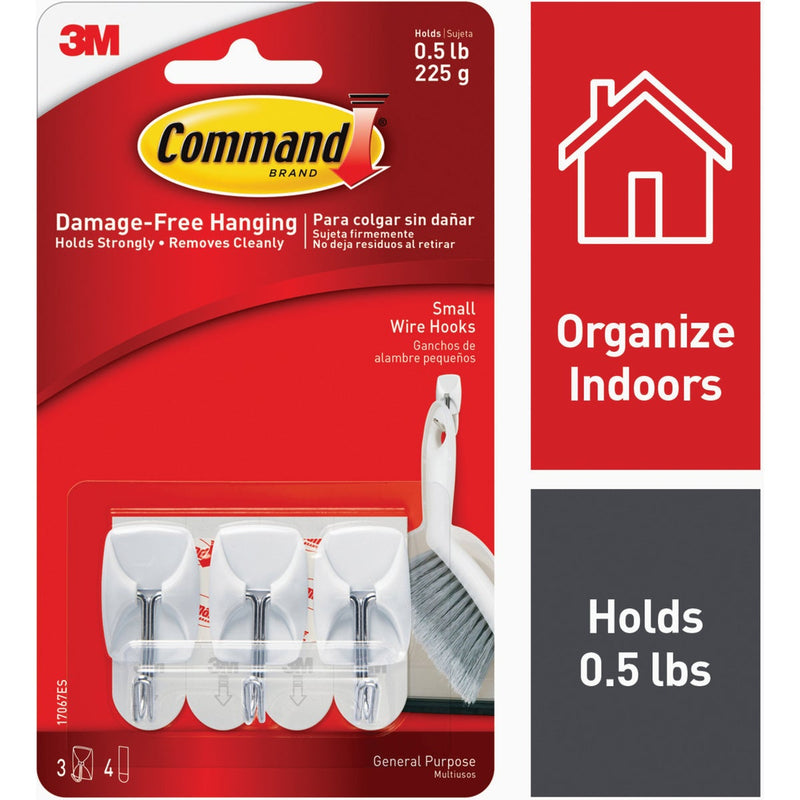 Command Small Wire Hooks, 3 Hooks, 4 Strips