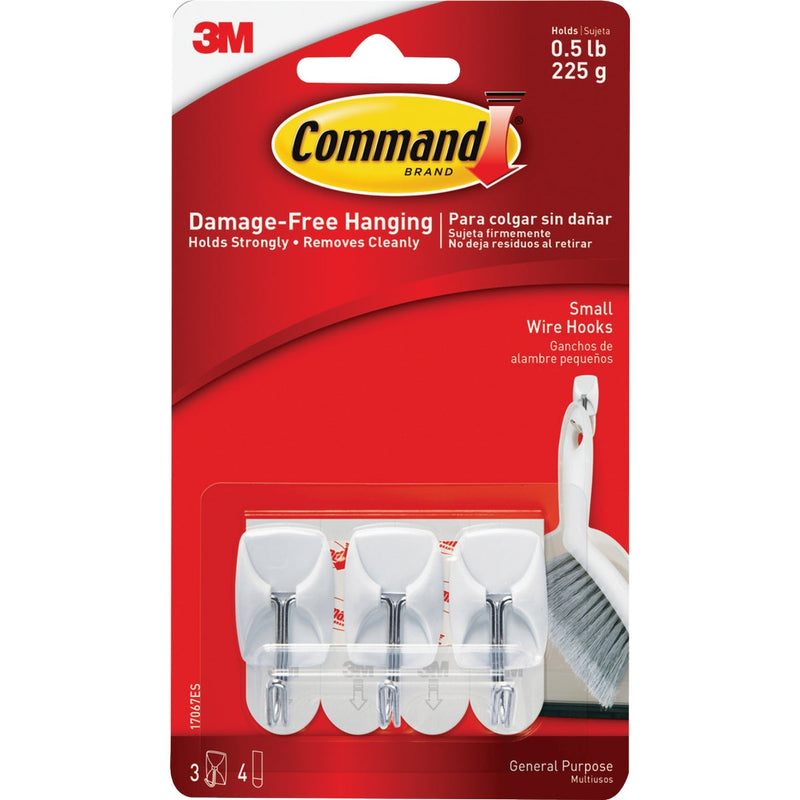 Command Small Wire Hooks, 3 Hooks, 4 Strips