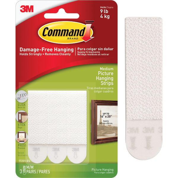 Command Medium Picture Hanging Strips, White, 3 Sets of Strips
