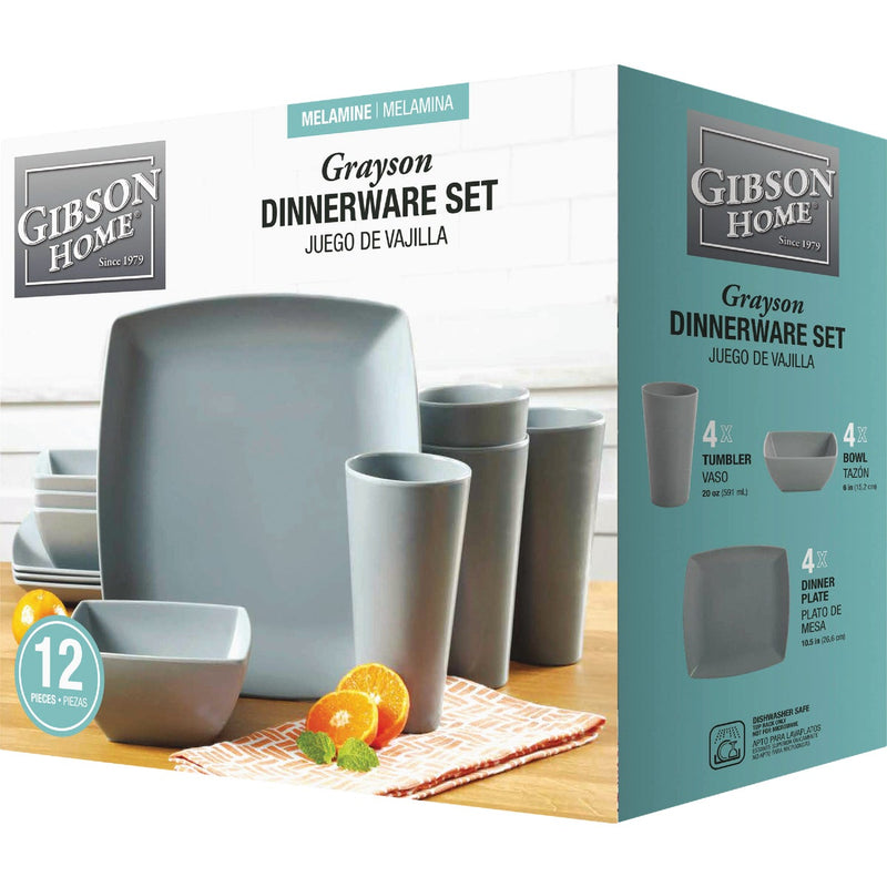 Gibson Home Grayson Gray Square Dinnerware Set (12-Piece)