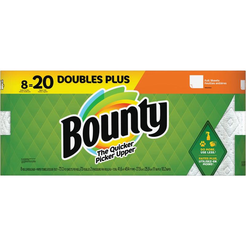 Bounty Full Sheet Paper Towels, 8 Double Plus Rolls, White, 73 Sheets Per Roll