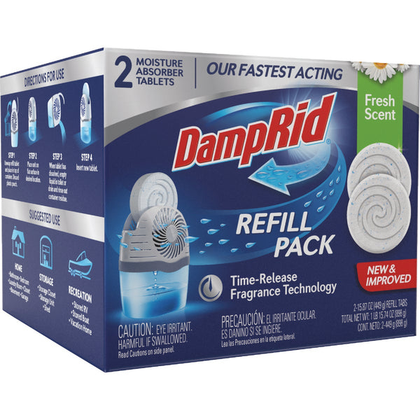 DampRid Moisture Absorber Drop-In Tablet Refill Pack, Fresh Scent, 15.8 Oz. (2-Pack)