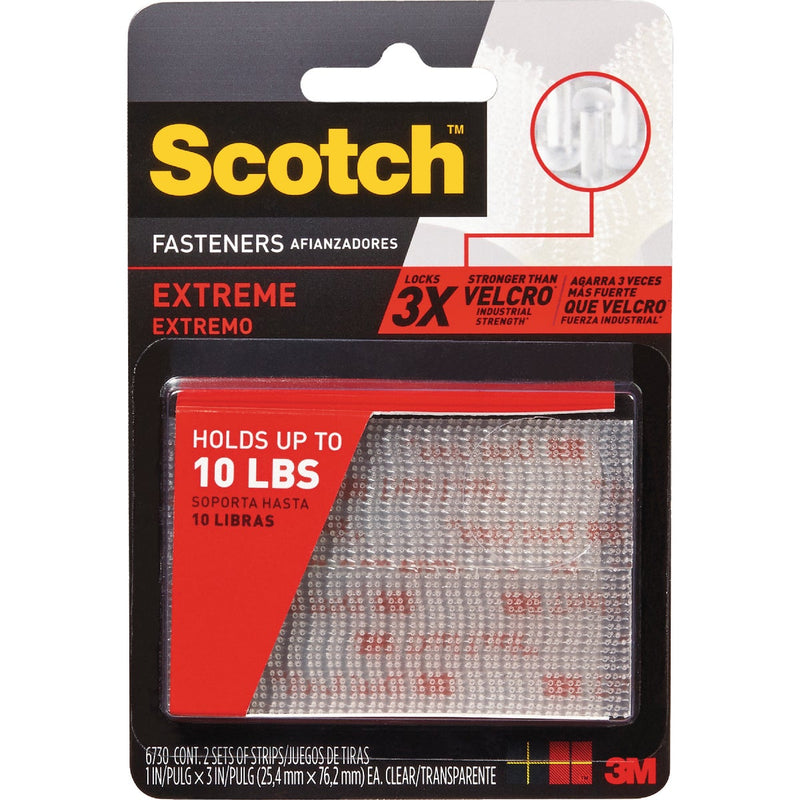 Scotch Extreme Fasteners, 1 In. x 3 In., Clear, 2 Sets of Strips