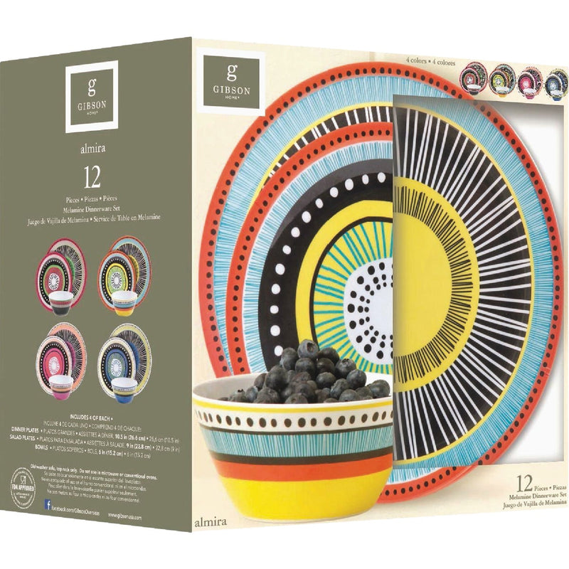 Gibson Home Almira Assorted Colors Dinnerware Set (12-Piece)