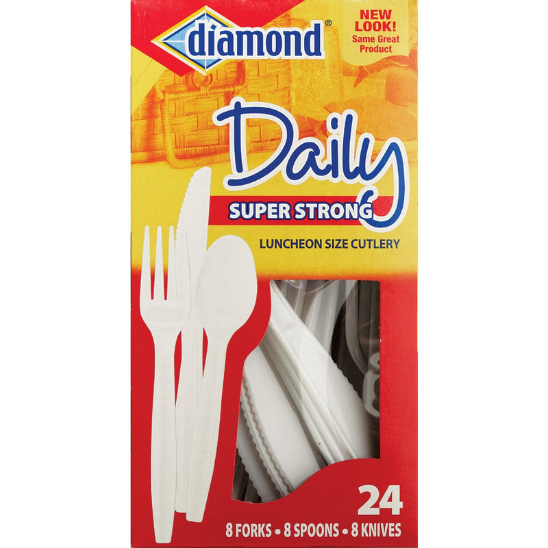 Diamond Heavy-Duty Plastic Cutlery Set (24-Piece)