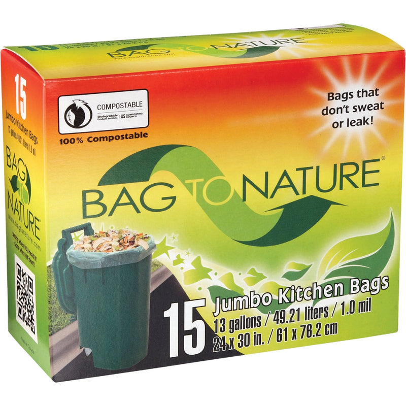 Bag-To-Nature 13 Gal. Compostable Green Trash Bag (15-Count)